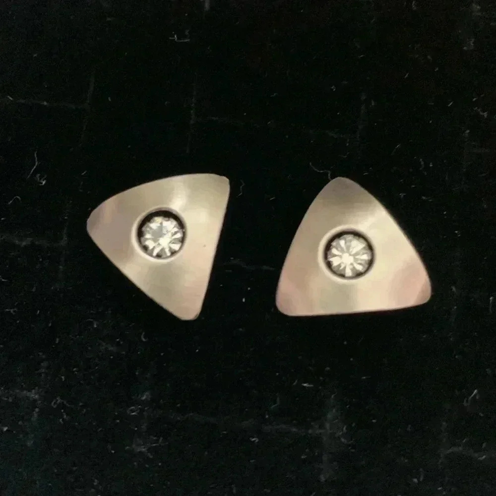 CZ and stainless steel stud post triangle earrings